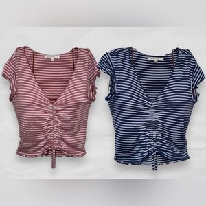 Bundle of Antistar V-Neck Stripes Drawstrings Shirt